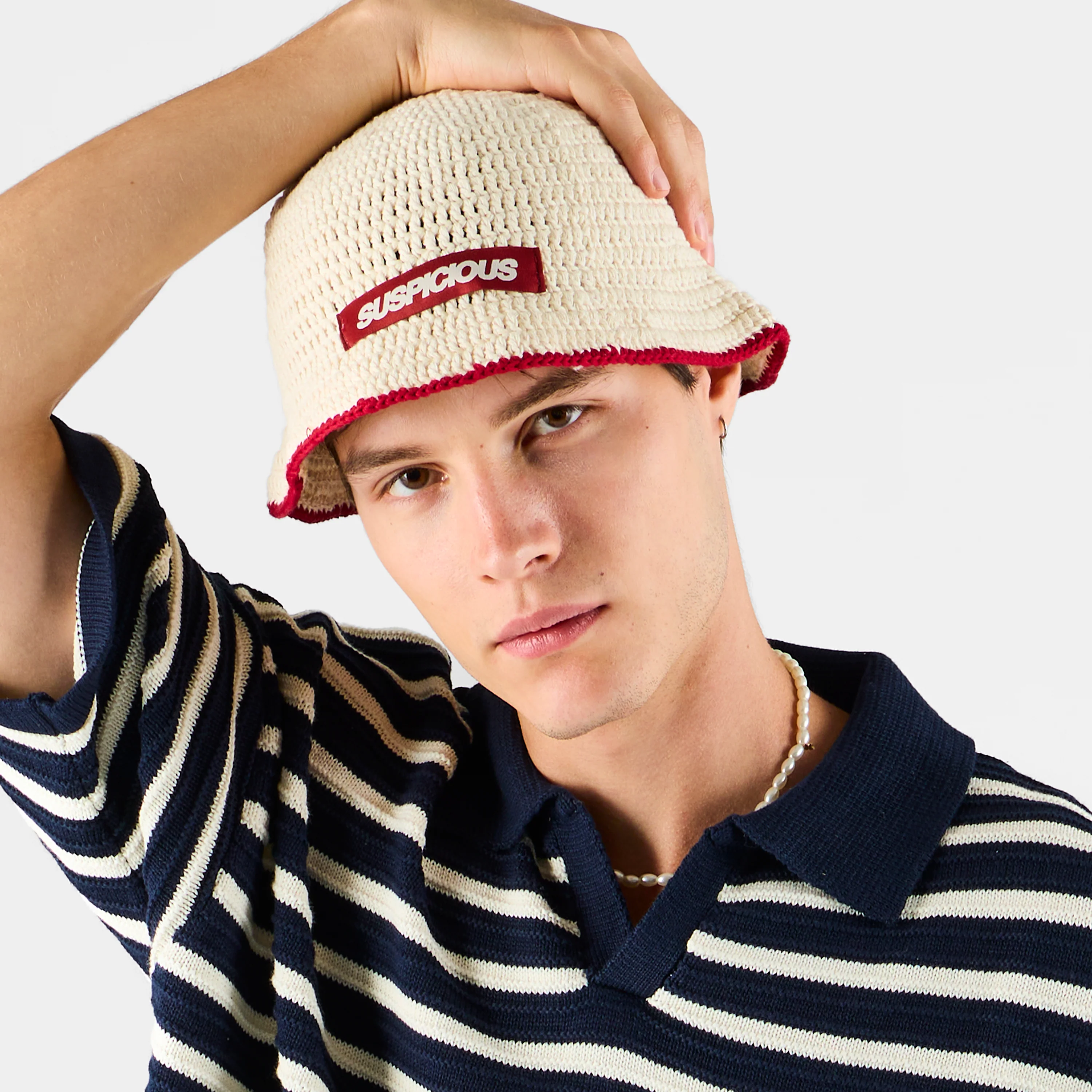 Boat / Border Crochet Hat - Natural - Image 2