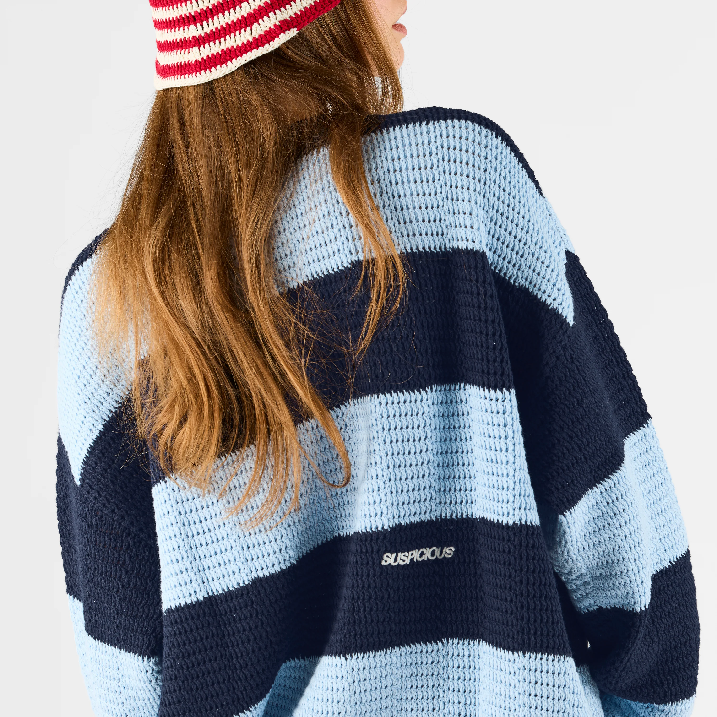 Boat / Essentials Striped Crochet Cardigan - Ice Blue & Nightfall - Image 6
