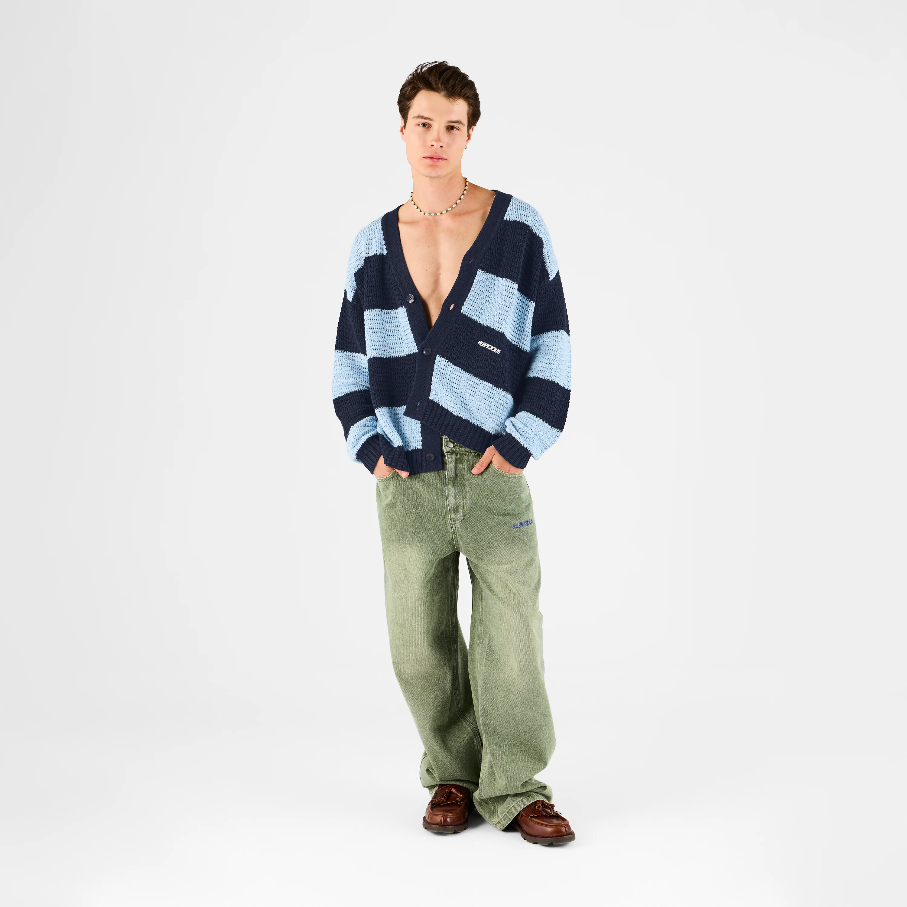 Boat / Essentials Striped Crochet Cardigan - Ice Blue & Nightfall - Image 7