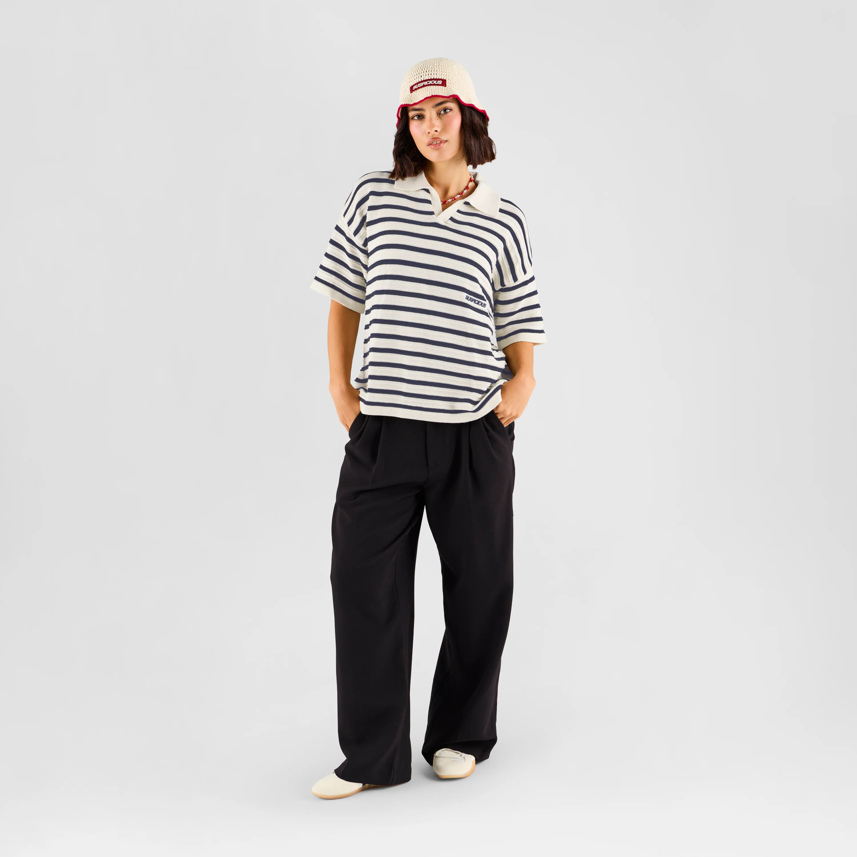 Boat / Essentials Striped Knitted Polo - Natural & Nightfall - Image 3
