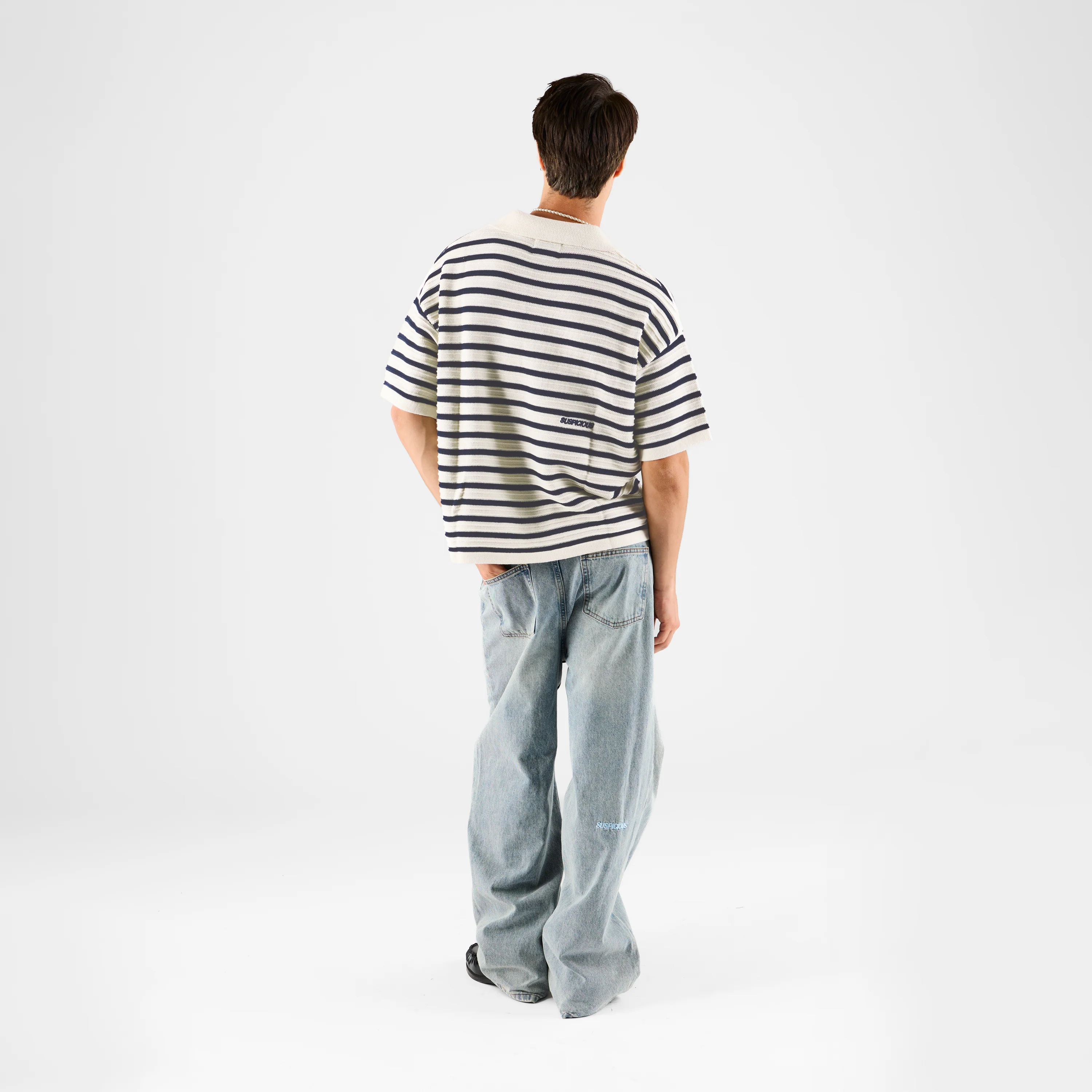 Boat / Essentials Striped Knitted Polo - Natural & Nightfall - Image 4