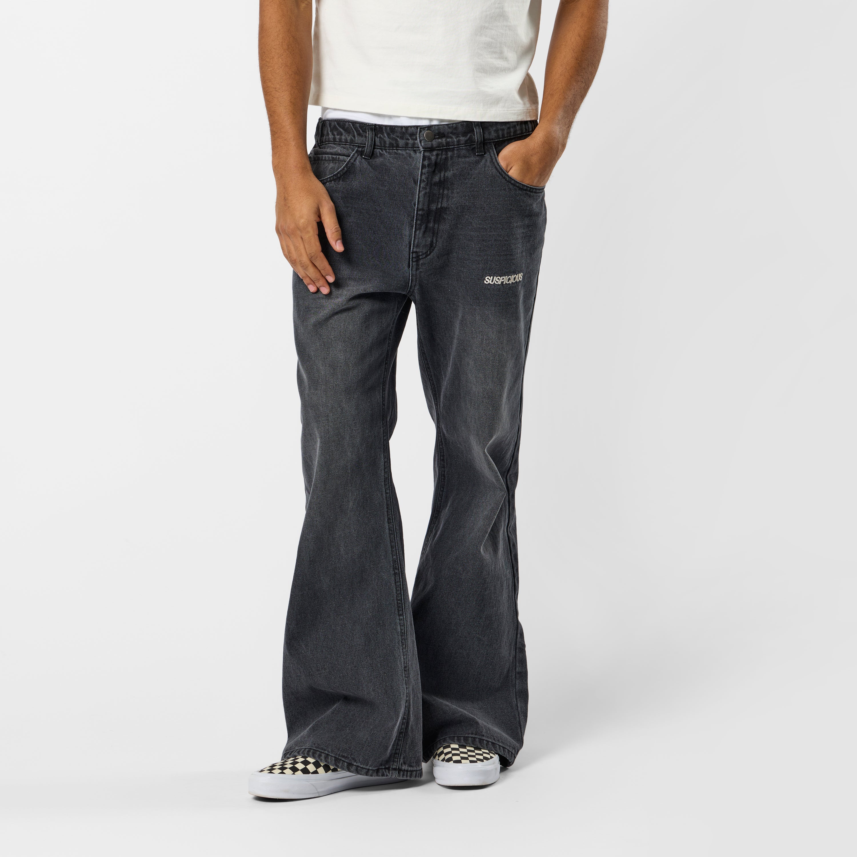 Leopard / Essentials Flairy Jeans - Washed Black - Image 2