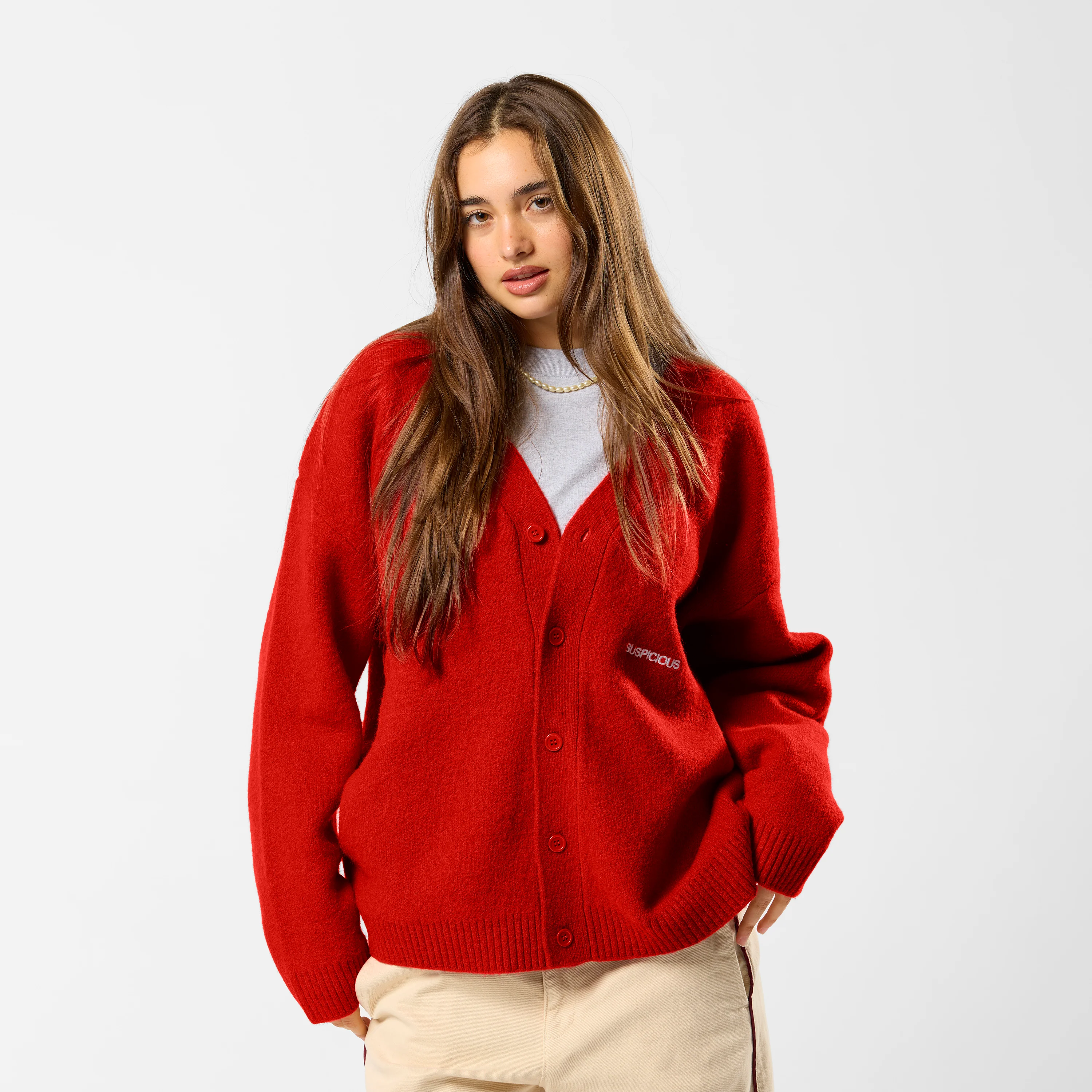 Polkaline / Essentials Knitted Cardigan - Red - Image 2