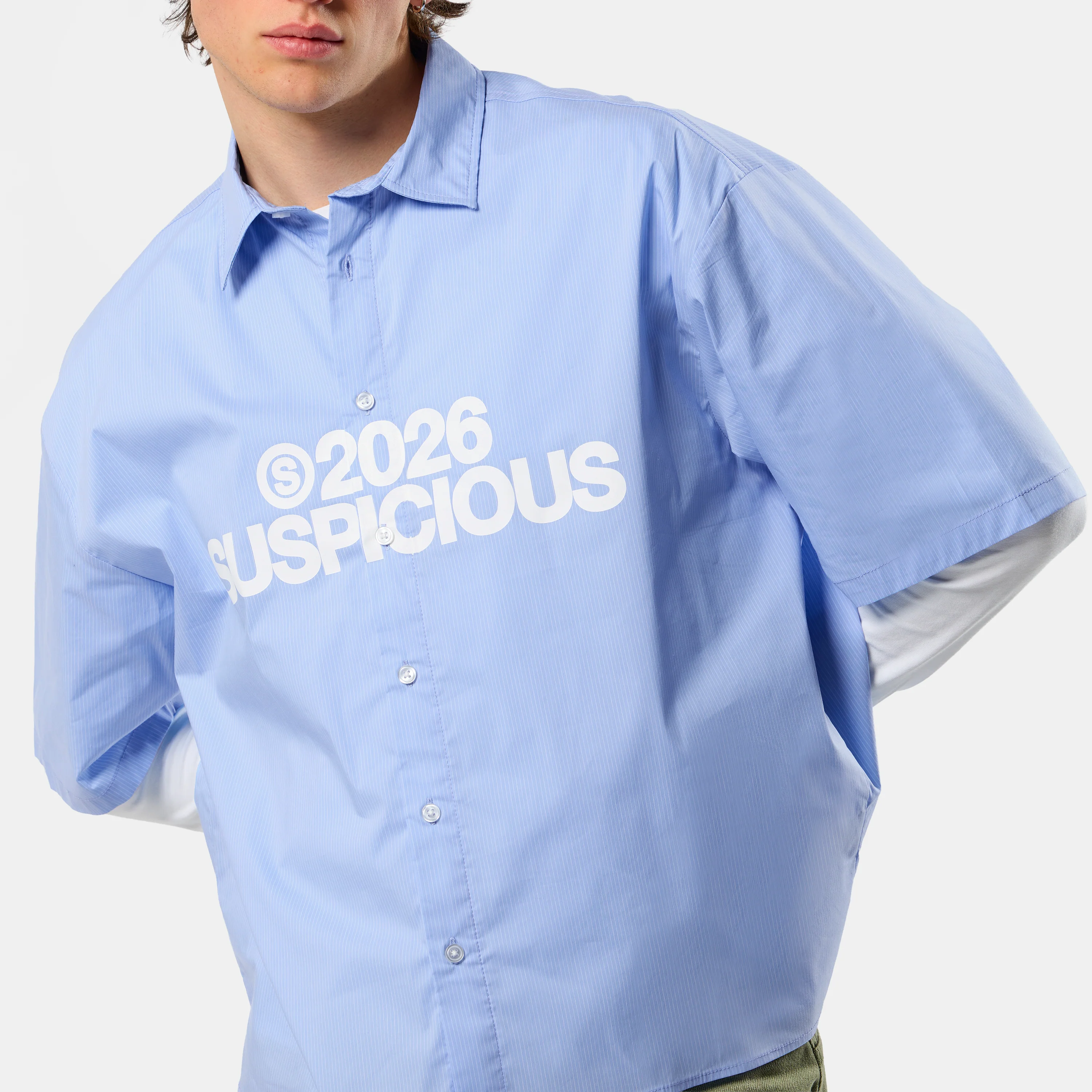 Spring 1 / S2026 Striped Shortsleeve Shirt - Light Blue - Image 2