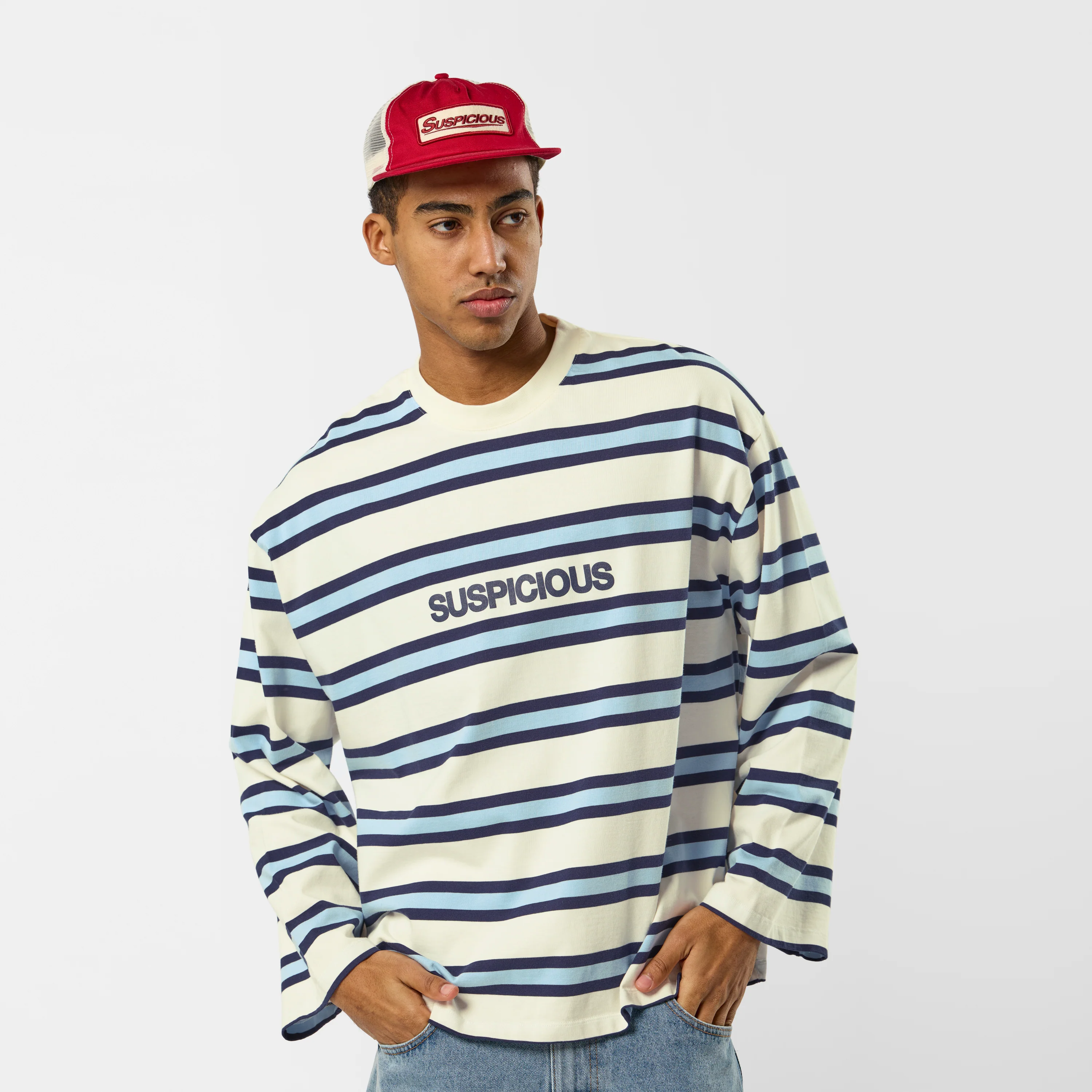 Spring 1 / Suspicious Striped Longsleeve - Natural & Blue - Image 7