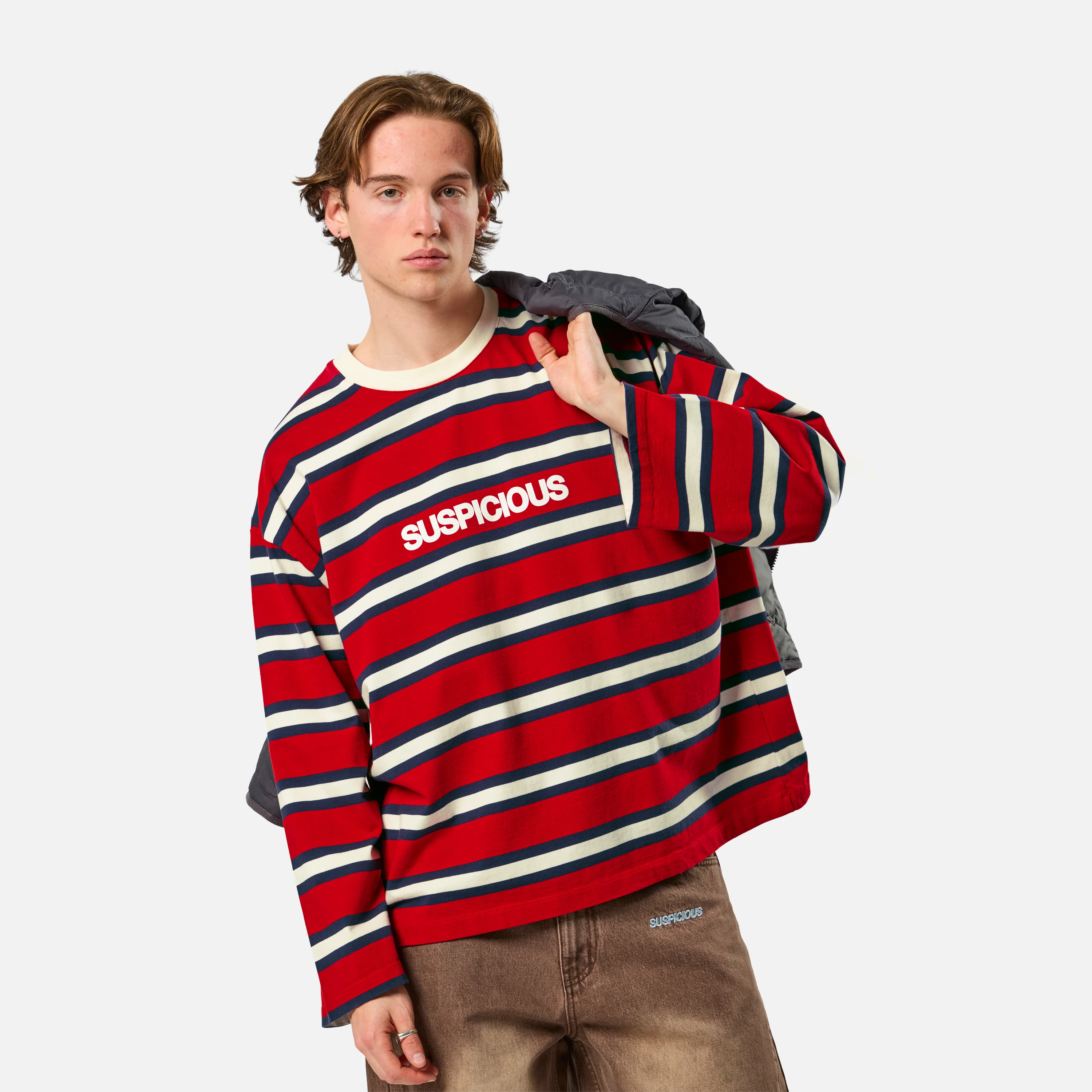 Spring 1 / Suspicious Striped Longsleeve - Ruby Red & Nightfall - Image 8
