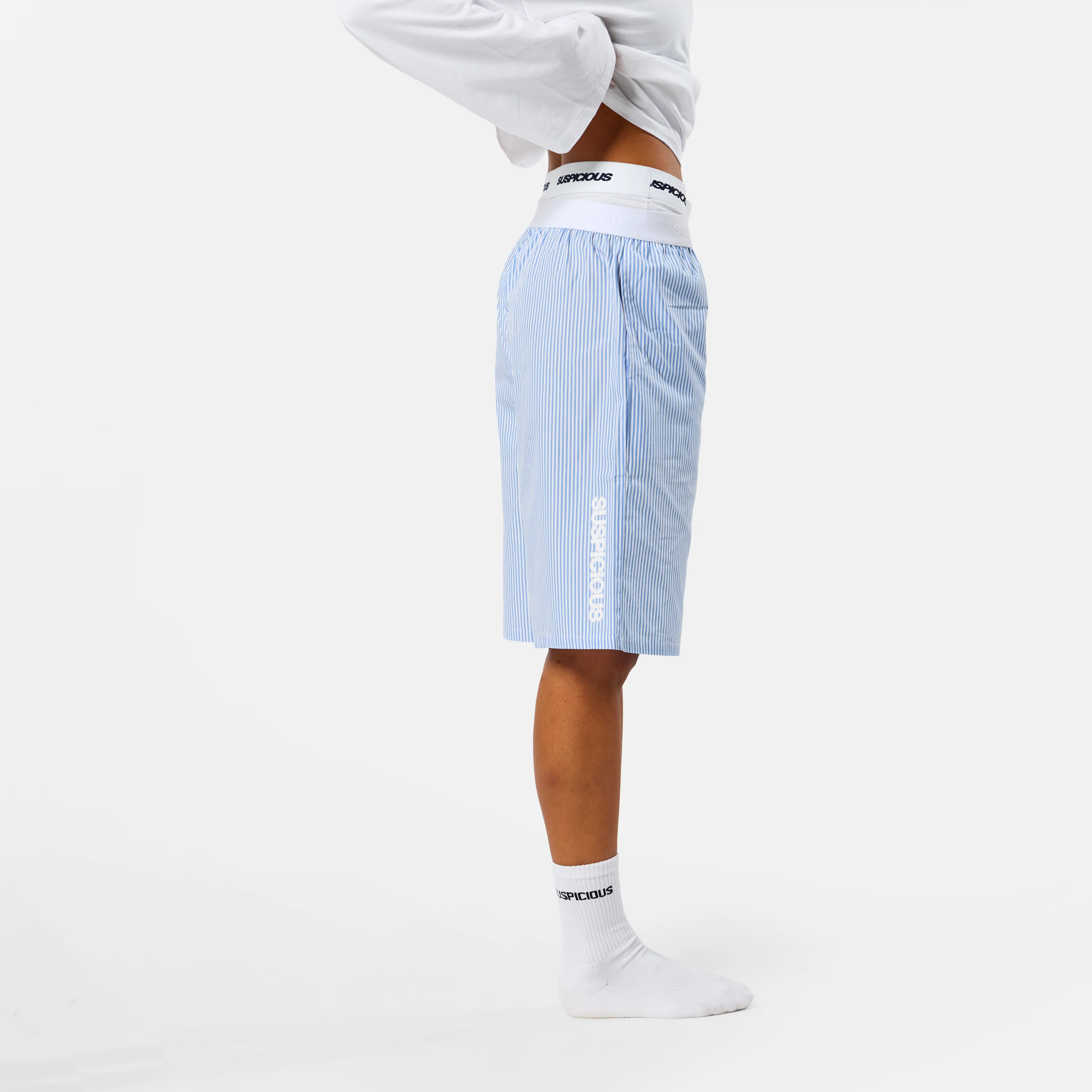 Spring 1 / Vertified Striped Cotton Shorts - Blue - Image 3