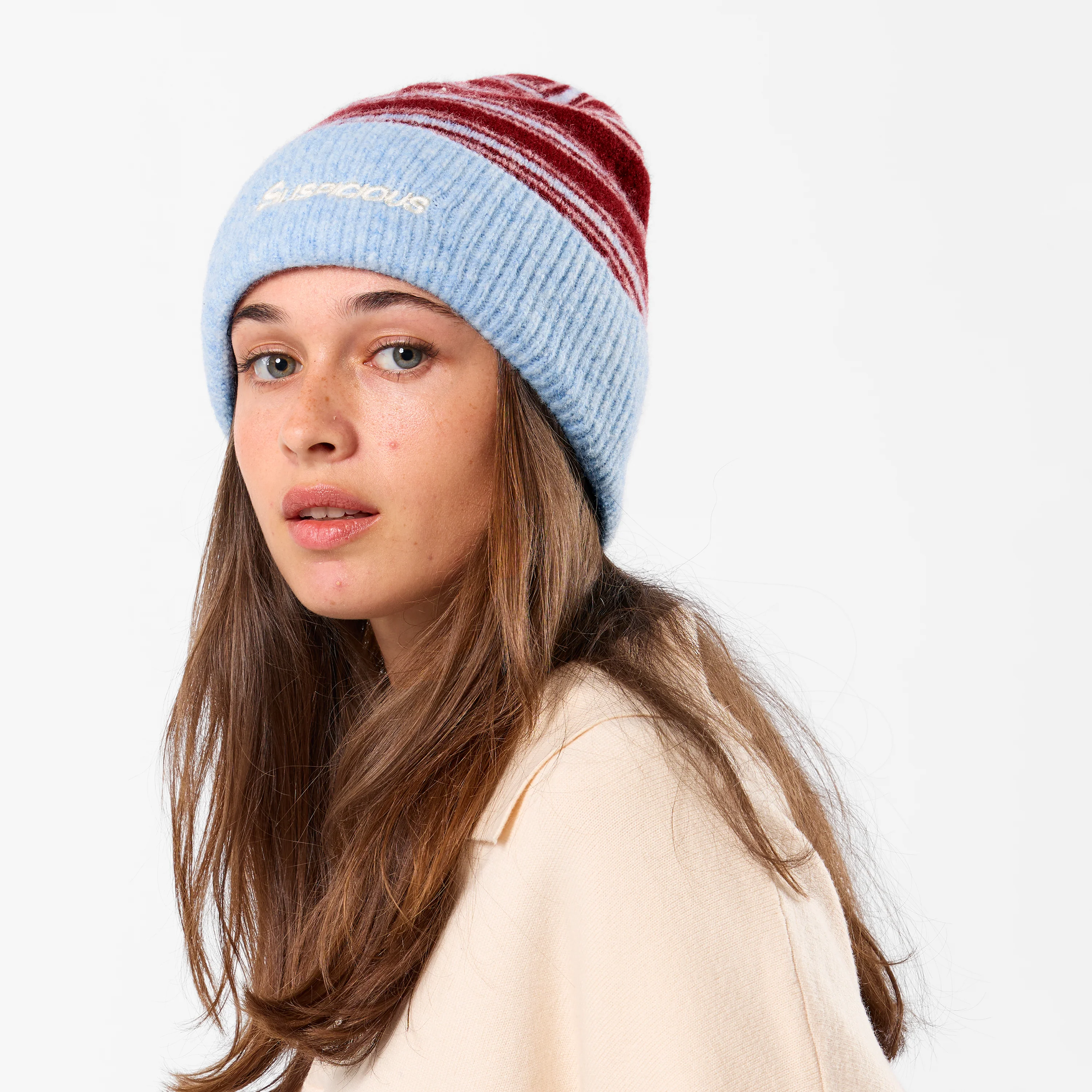 Winter3 / Striped Beanie - Red & Blue - Image 6
