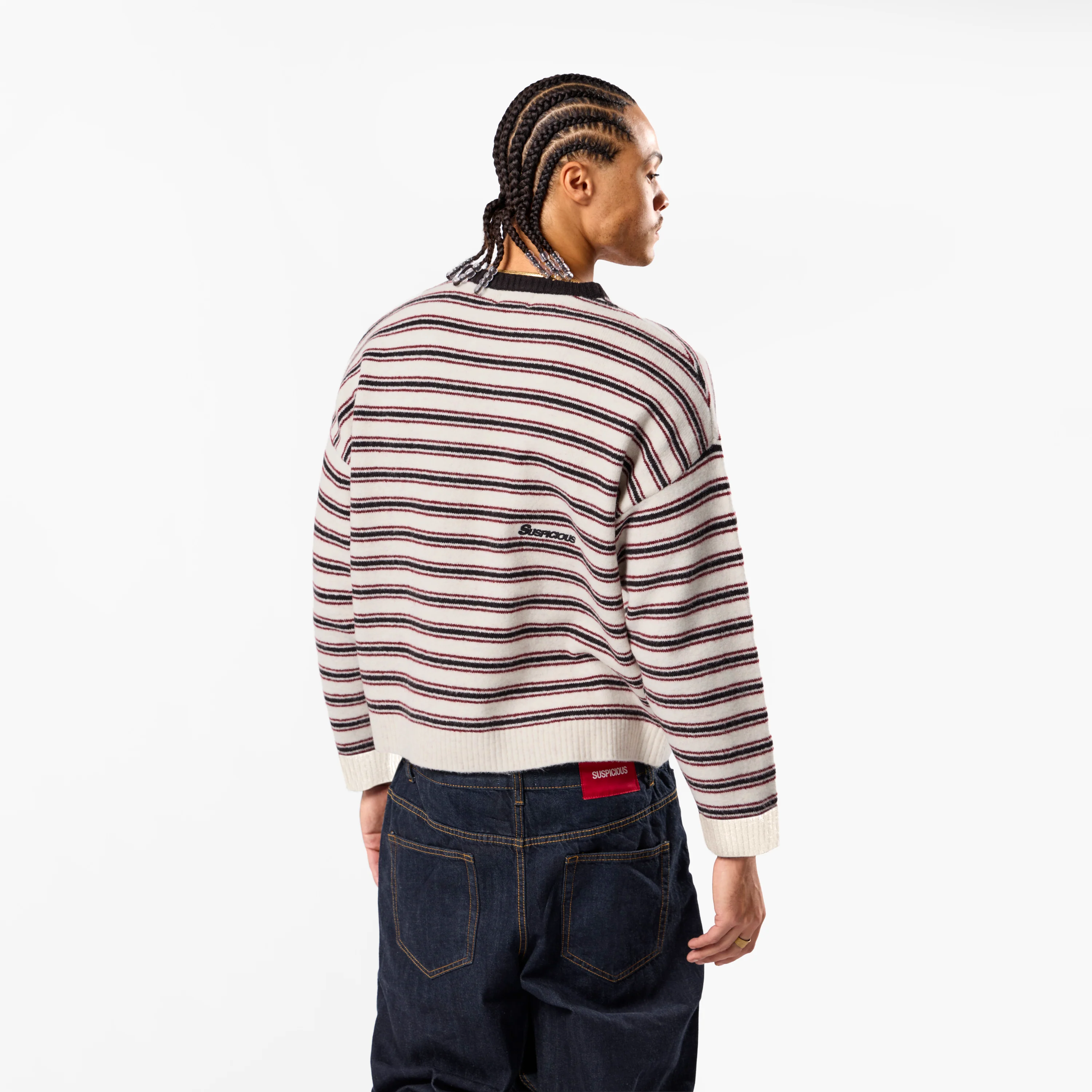 Winter3 / Striped Knitted Sweat - Black & White - Image 6